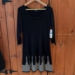 Nine West black white sweater dress Medium blend long sleeve checker pattern